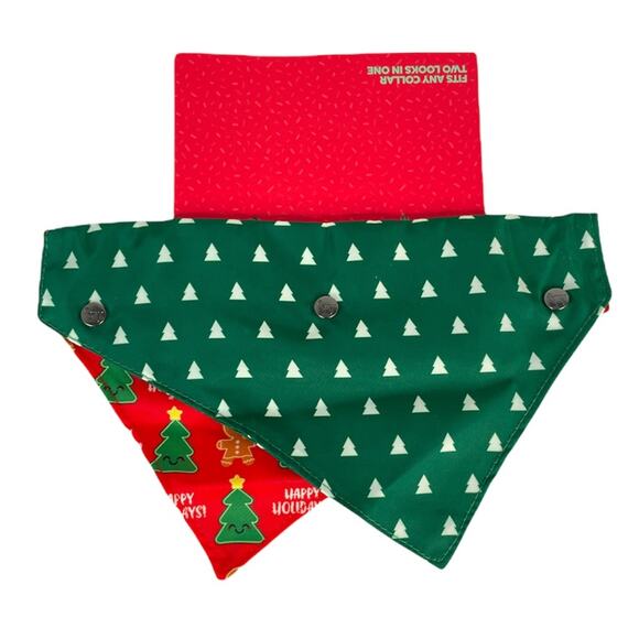 FuzzYard Christmas Trees & Gingerbread Men Reversible Bandana Red Green Size M/L - Picture 2 of 8